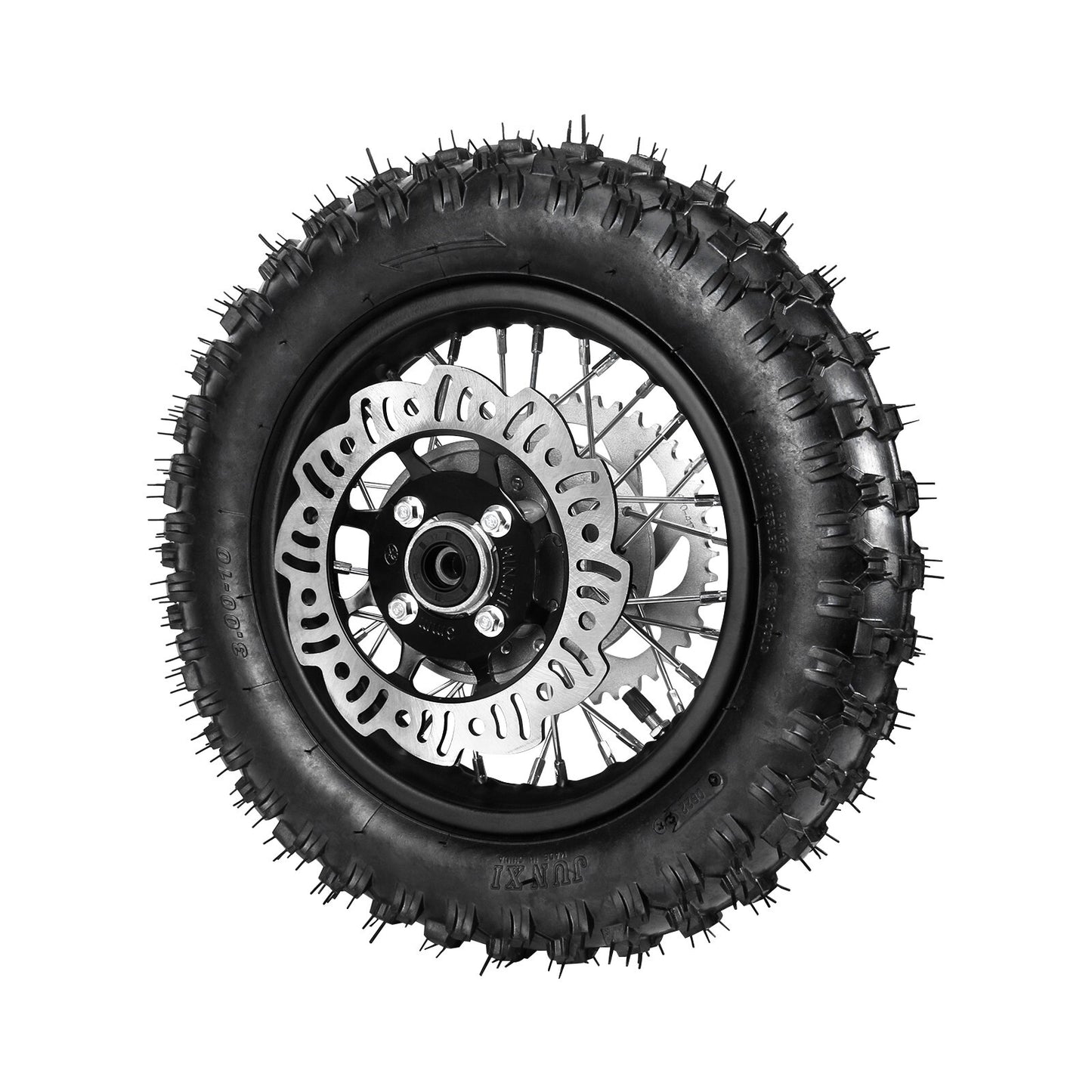 10-inch rear wheel, 3.00-10 tire, rim, sprocket, dirt pit, bicycle, Taodao SSR 70cc 110 CRF50