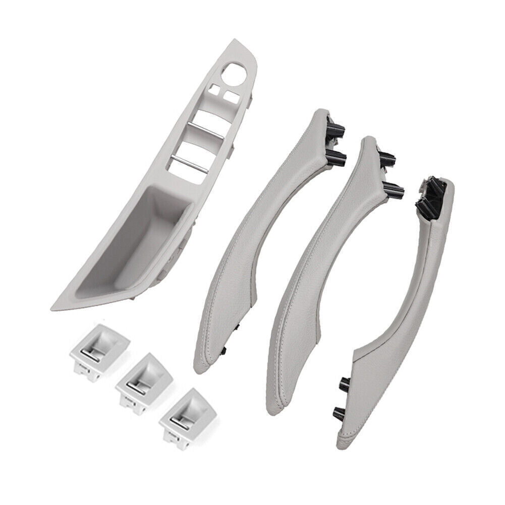 7Pcs Door Trim Pull Handle Real Leather for BMW 5 Series F10 F11 F18 2010-17 LHD