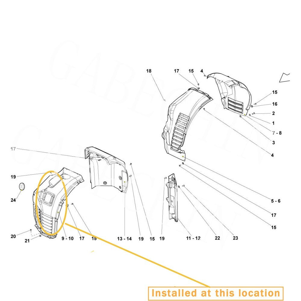 Front fender liner kit for Lamborghini Gallardo LP560 - Equipment Manufacturer 400821171C 400821172D