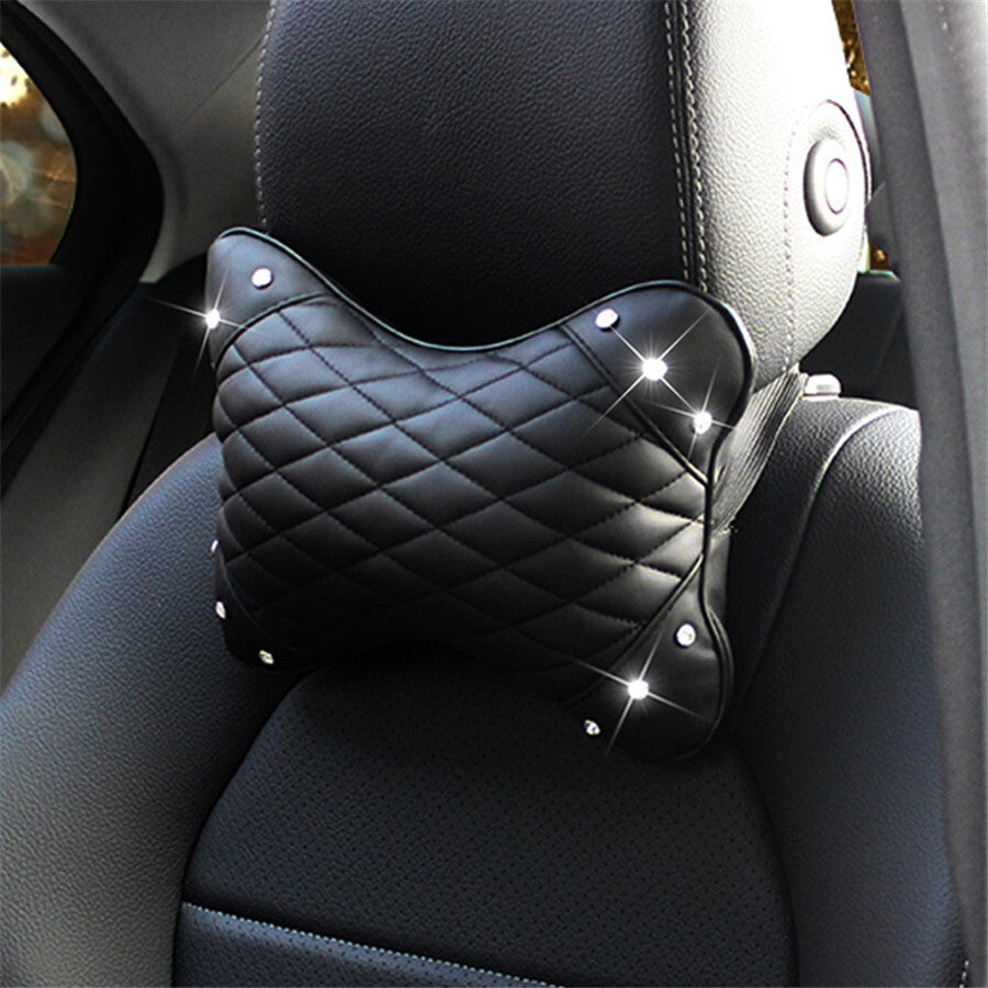 2pcs Car for Seat Head Neck Support Rest Pillow Headrest Soft Cushion Balck Leather