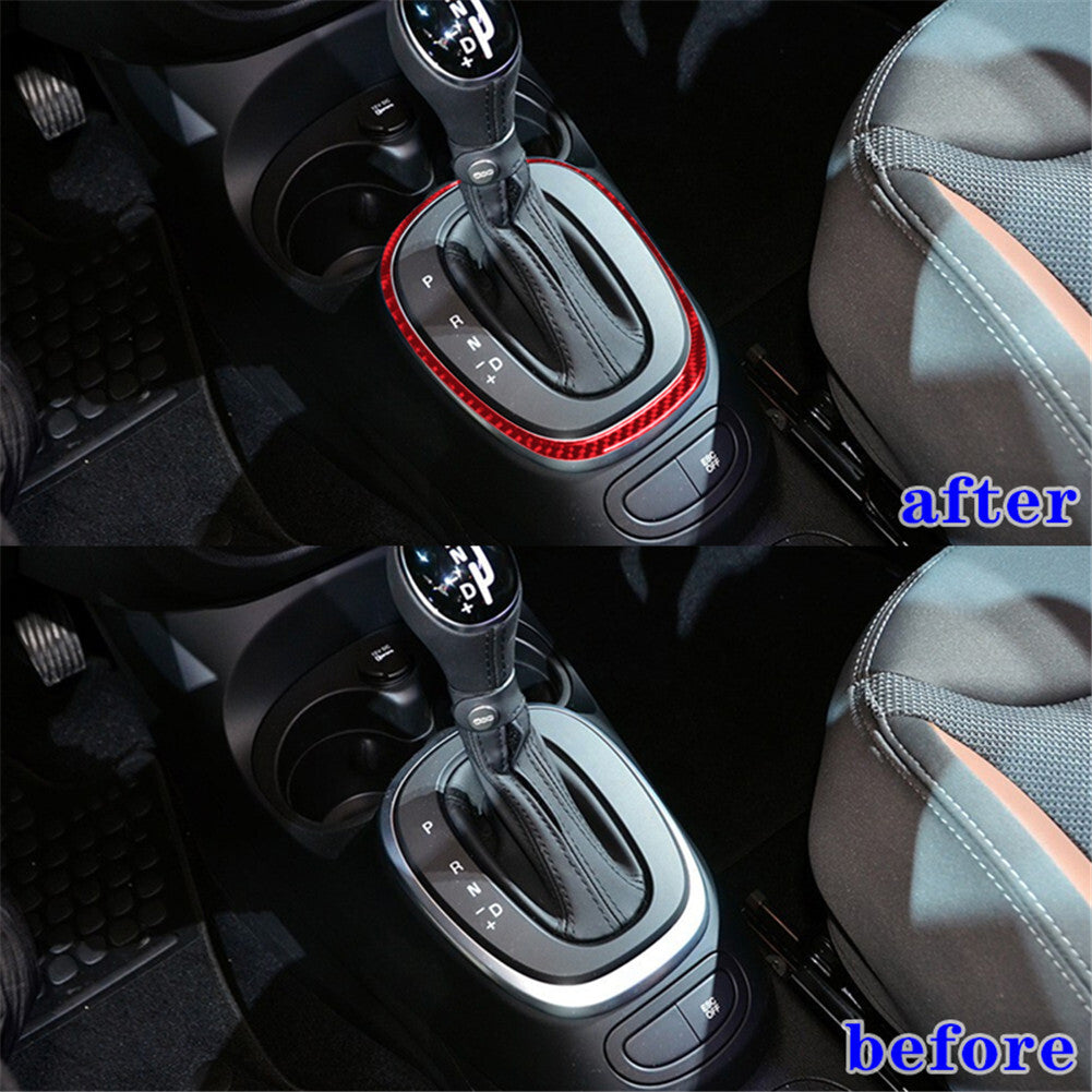 Red Carbon Fiber Gear Shift Transmission Suround Cover Trim For 14-17 for Fiat 500L