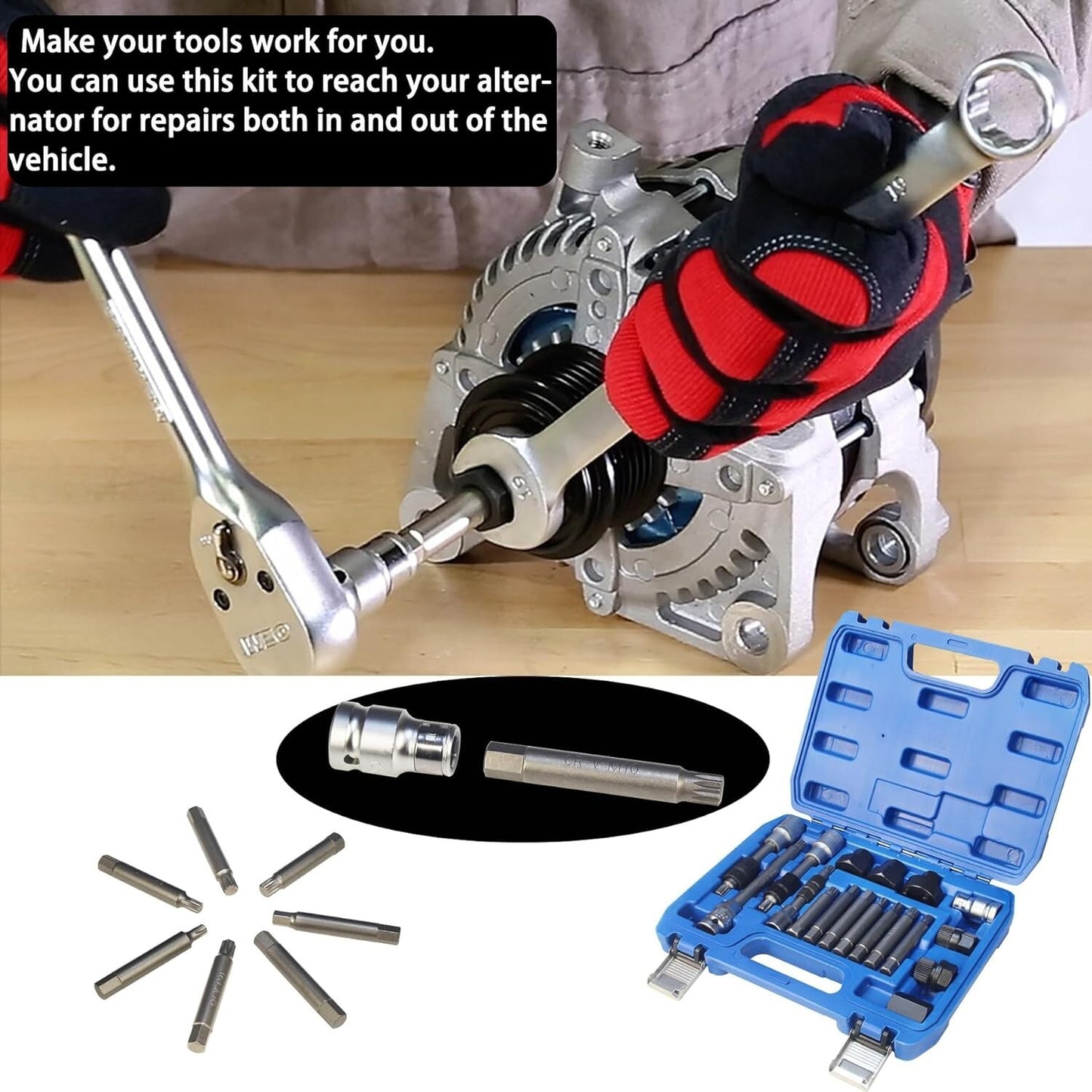 18-Piece Alternator Freewheel Pulley Removal Outlet Kit Garage Service Tool Kit