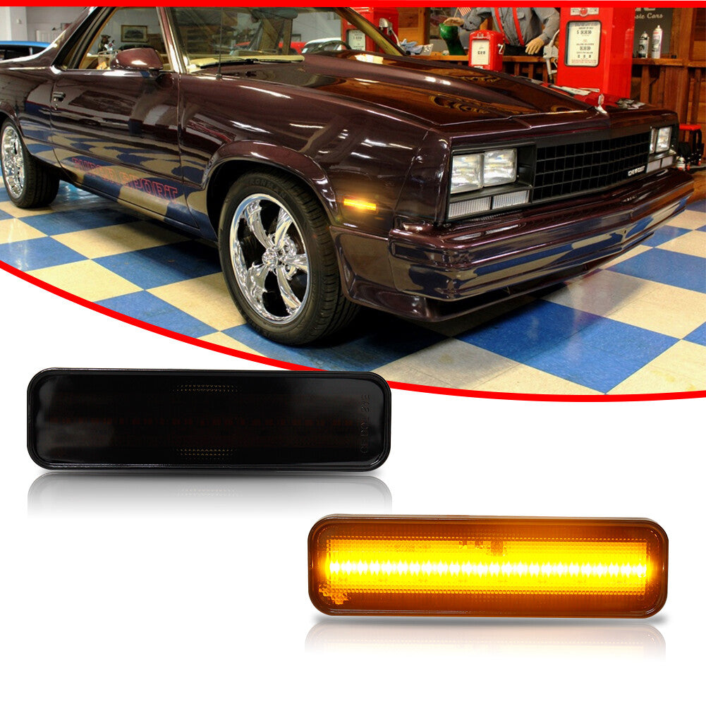 Smoked amber LED side marker lights are suitable for 82-87 for Chevrolet El Camino and for GMC Caballero.