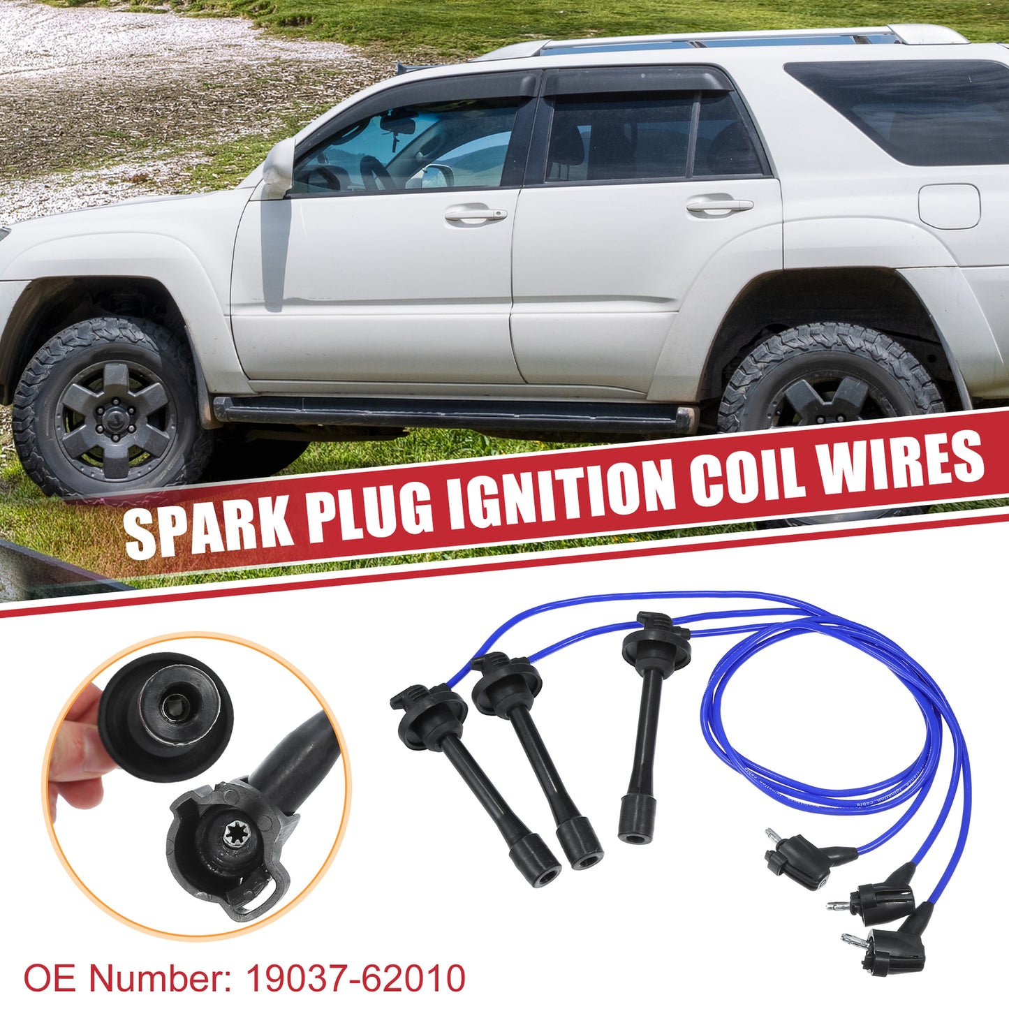 3-pack spark plug wires, ignition coil cables, size 19037-62010, suitable for Toyota Tundra.