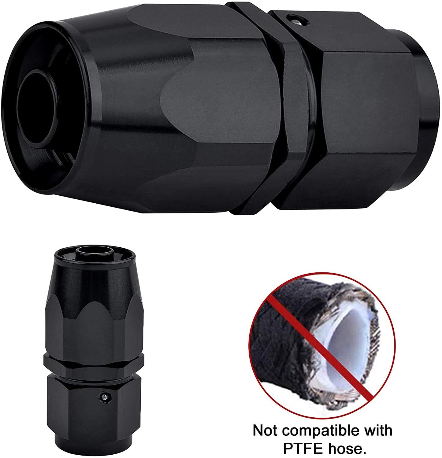 6AN 8AN 10AN Straight Rotary Hose End Fittings for Fuel Lines - Aluminum Black