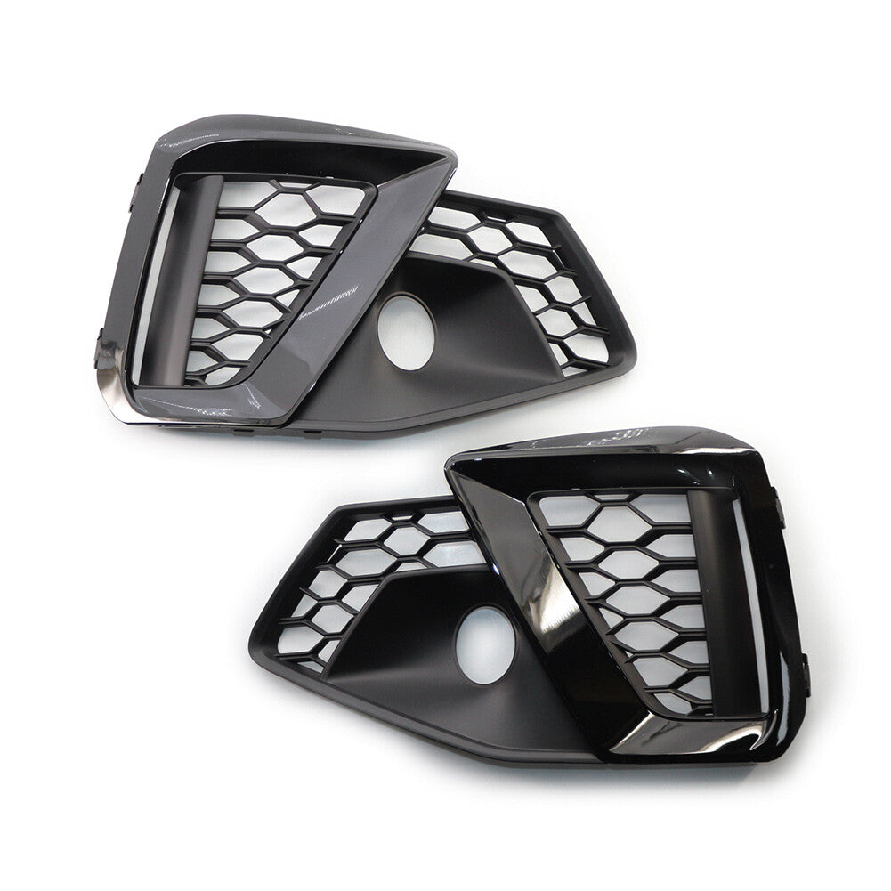 for Audi A4L 2020-2022 LR Pair Gloss Black Front Bumper Fog Light Grille