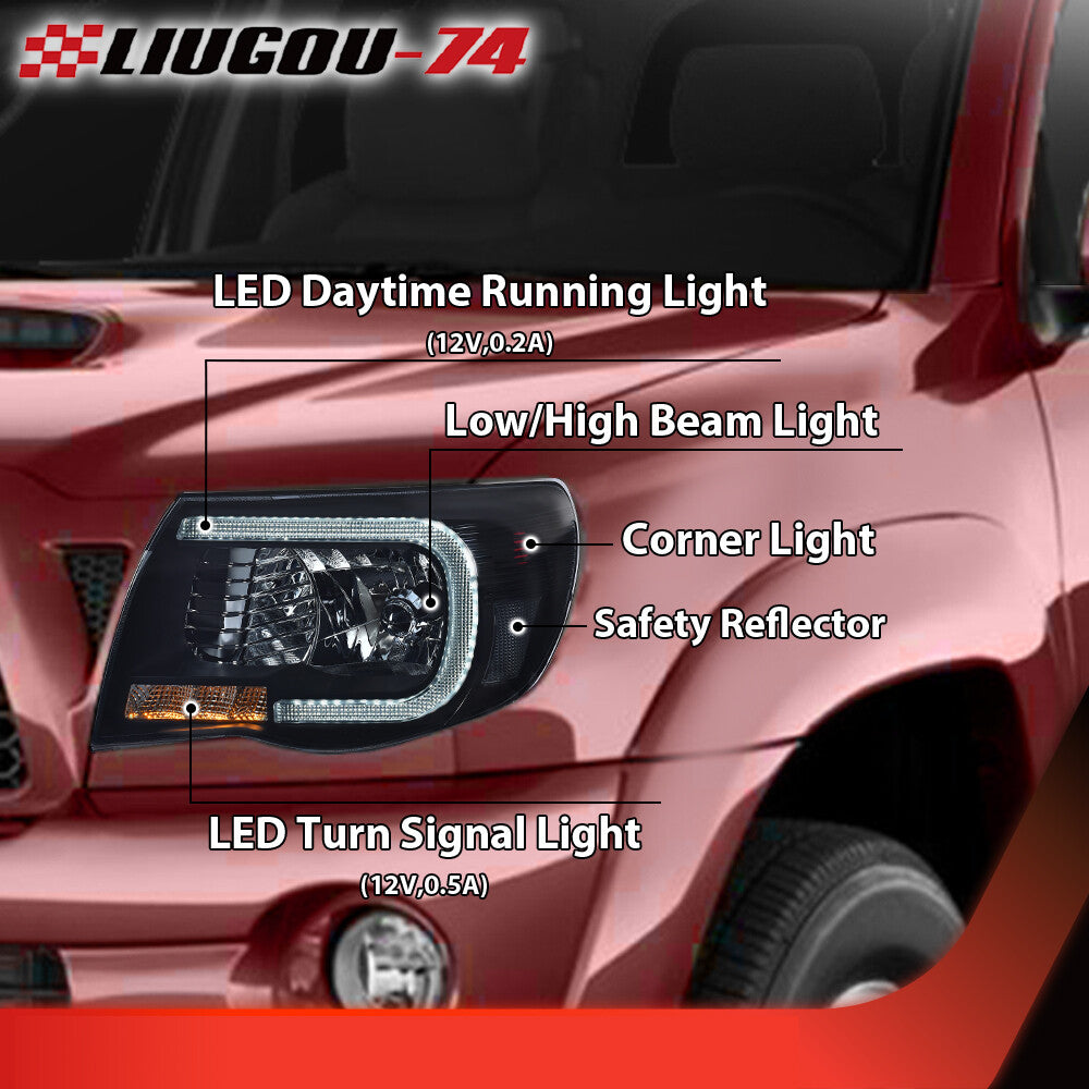 Suitable for 2005-2011 for Toyota Tacoma transparent LED headlights in black/smoky finish.