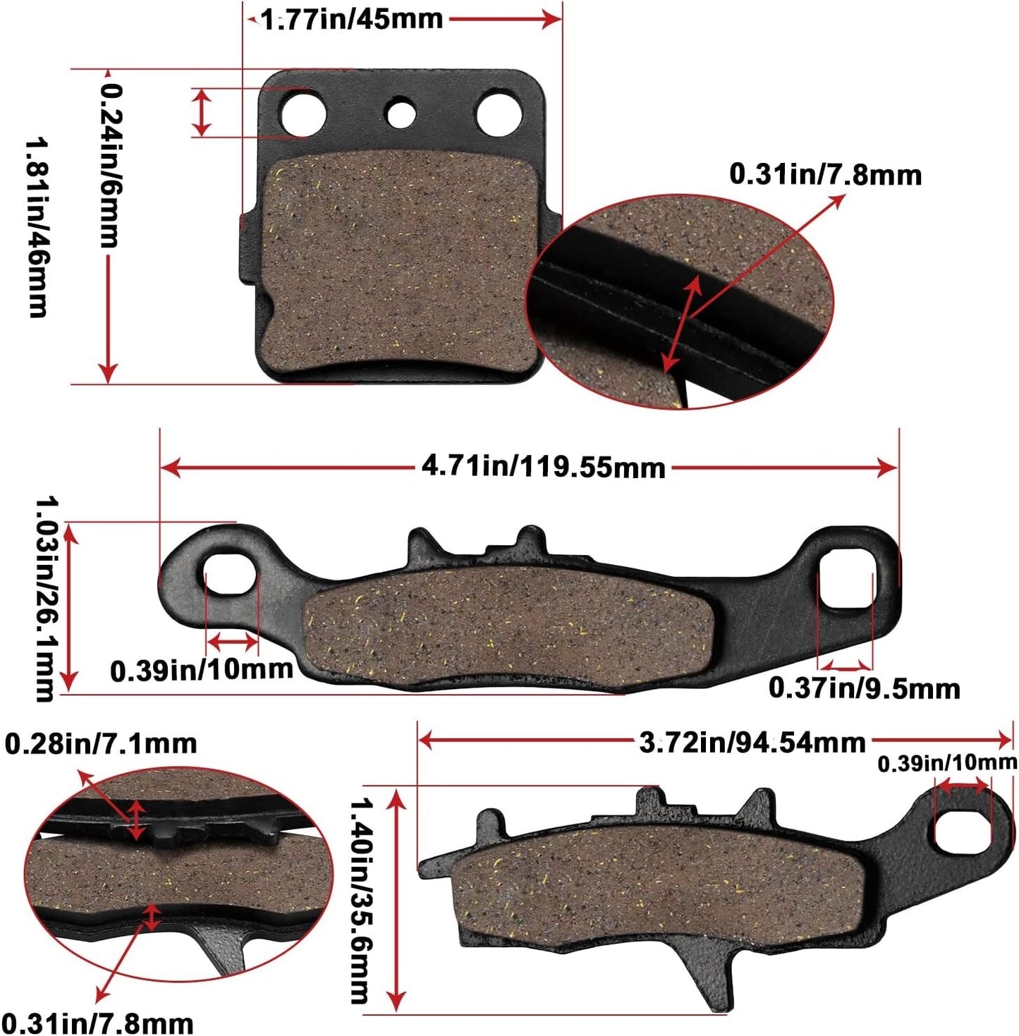 Front and Rear Brake Pads for Kawasaki KFX 450R KFX450R KSF450 2008-2014
