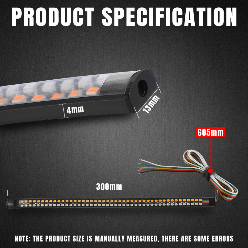 2X Motorcycle LED Strip Tail Light Brake Stop Turn Signal Flowing Lamp Flexible