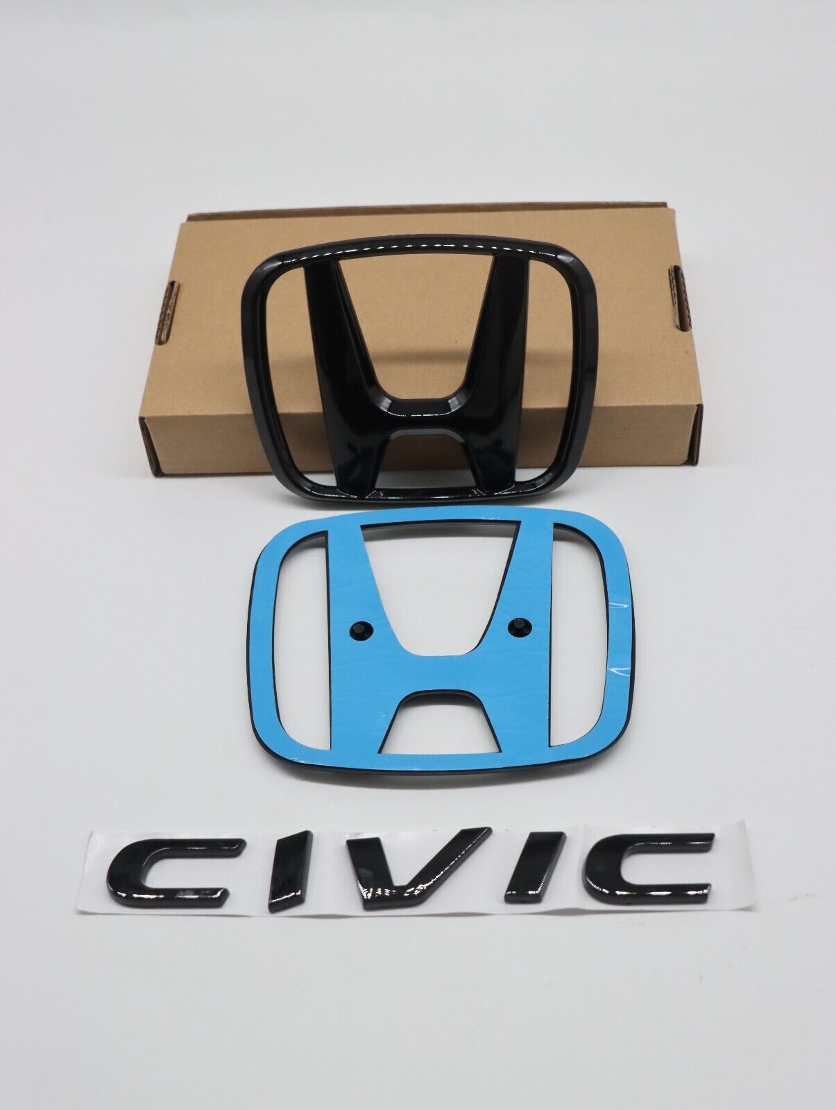 GLOSS BLACK EMBLEM BADGE Sticker Front Rear KIT For H+ for CIVIC FC FK 2015-2021