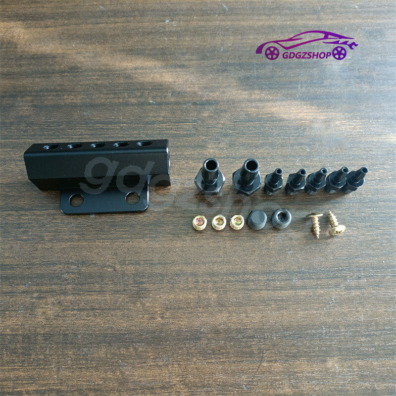 Black 5 Port Car Vacuum Block Intake Manifold Kit Fuel Gas Wastegate Turbo Boost