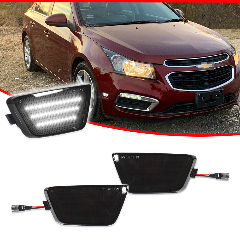 Smoked lens white front bumper side marker lights (pair) for 2011-2015 for Chevrolet for Cruze