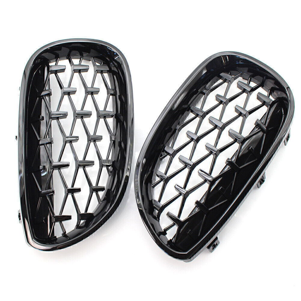 Front Kidney Grill Diamond Meteor Fit for BMW E60 5 Series 2003-2009 Gloss Black