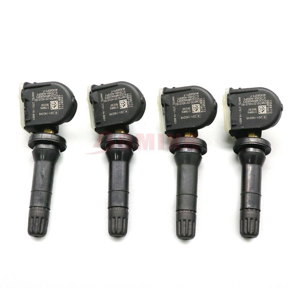 4 new TPMS tire pressure sensors, model number 13598772, for Chevrolet for GMC , for Buick , and for Cadillac .