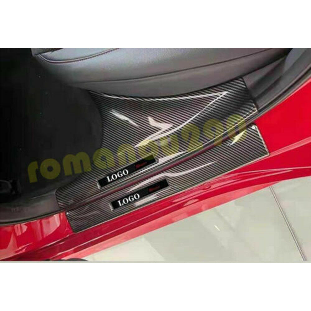8p for Honda for Civic 2022-2023 Carbon Fiber Door Sill Scuff Plate Cover Guard Trim