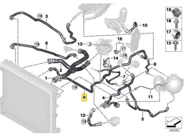 1 Radiator hose/cooler water hose suitable for BMW X1 X3 X4 G01 G02 G08 17127535534