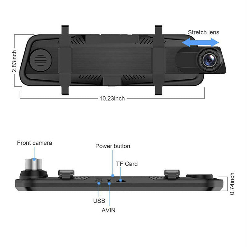 Car 10 DVR Dash Camera Video Stream Media Recorder Rearview Mirror Back Camera
