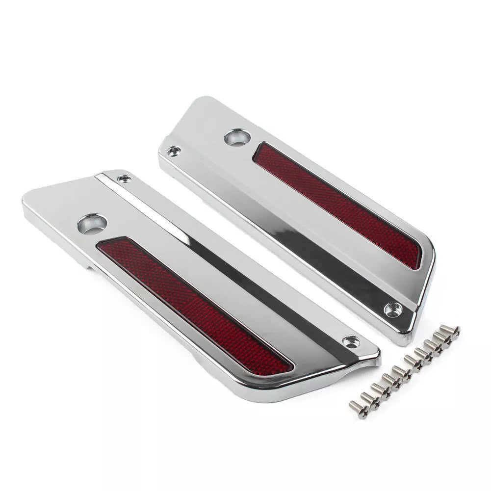 Chrome Saddlebag Guard Latch Cover w/Red Reflectors for Harley Touring 1993-2013
