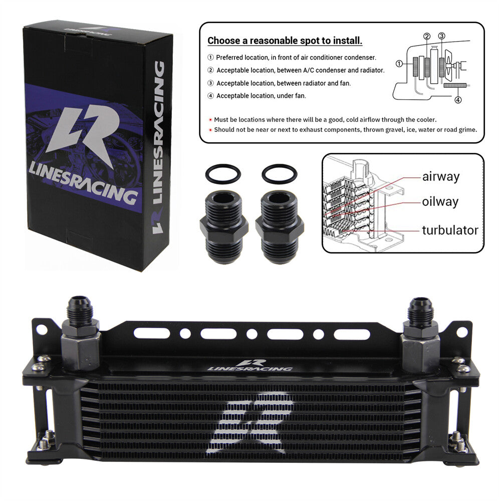 Aluminum Universal 9 Row G1/2 248MM Oil Cooler+2PCS AN8 AN10 Fittings+Bracket