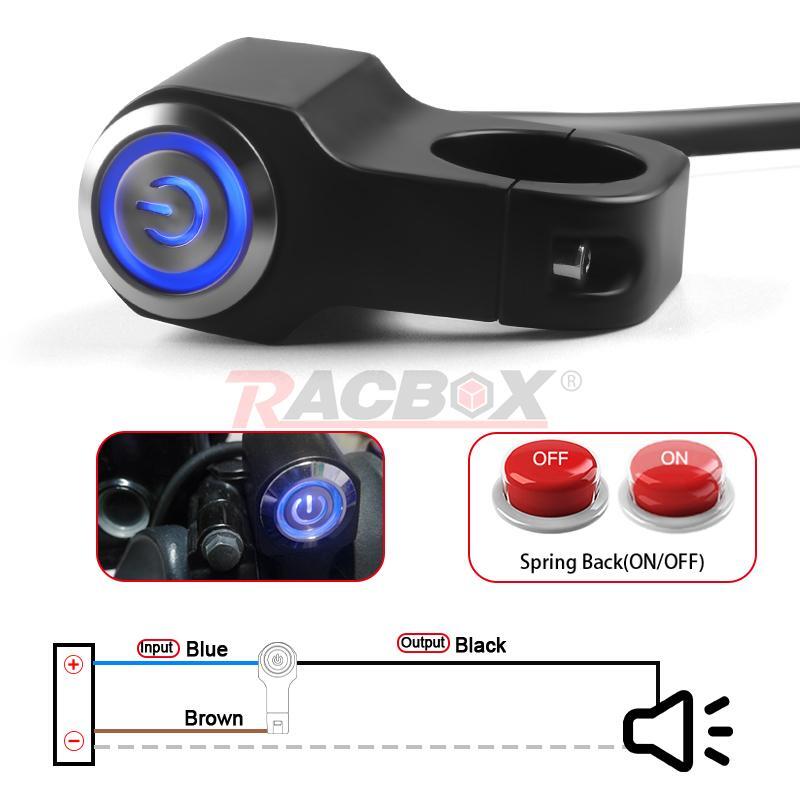 Blue 7/8 Motorcycle Handlebar Control Switch Horn Push Button Light Momentary