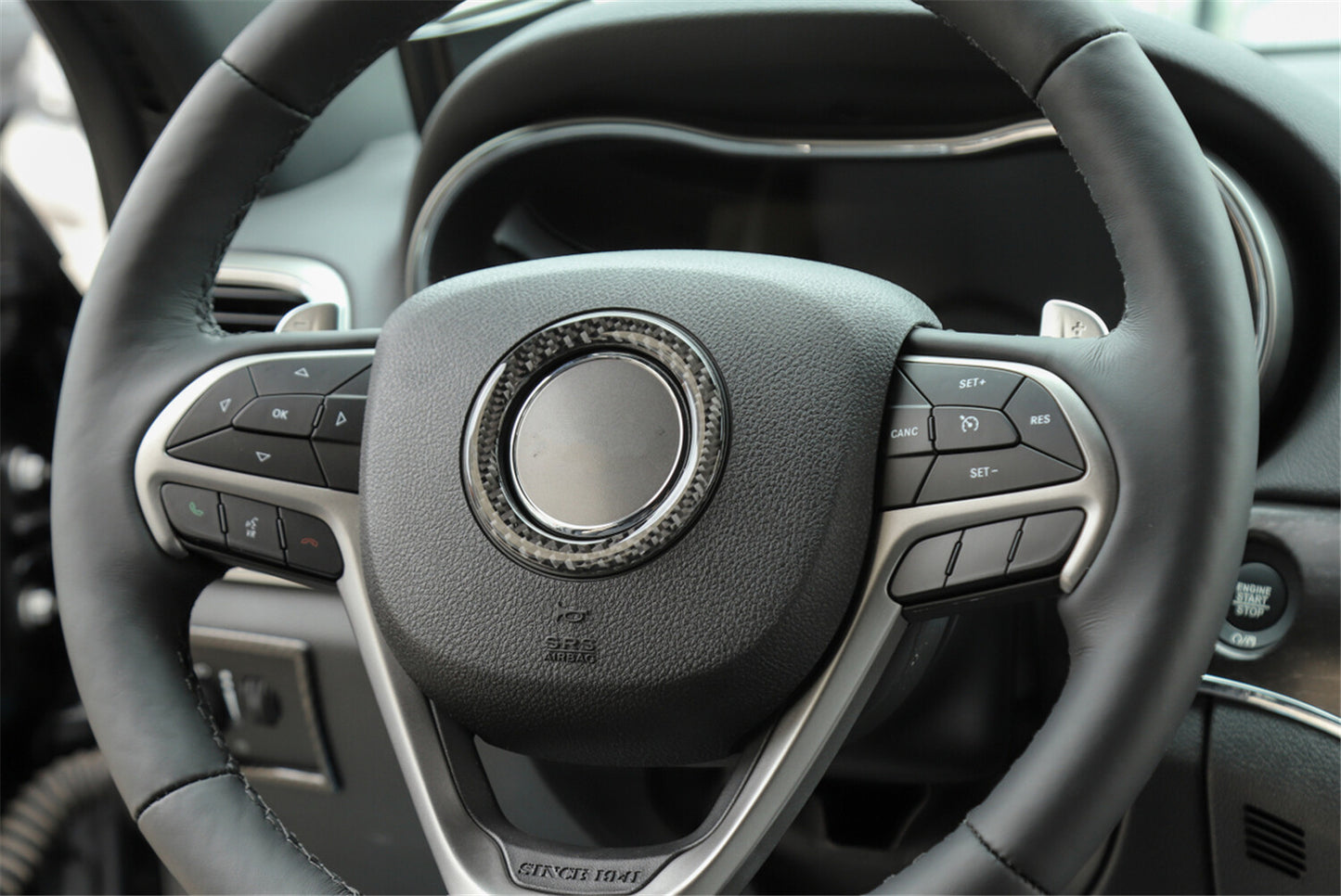 for Jeep Grand Cherokee 2014-2022 Steering Wheel Hub Cover Trim Carbon Fiber 1PC