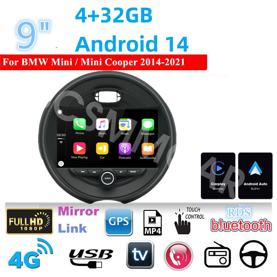 Android 14 Radio GPS BT For Carplay Fit for BMW for Mini Cooper F55 F56 2014-2021