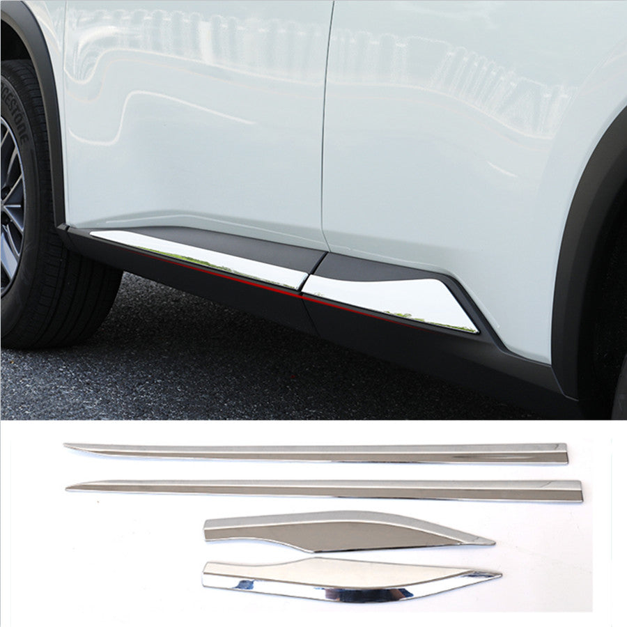 Four-piece molded chrome trim for exterior body panels of the 2021-2023 for Nissan Rogue with ABS.