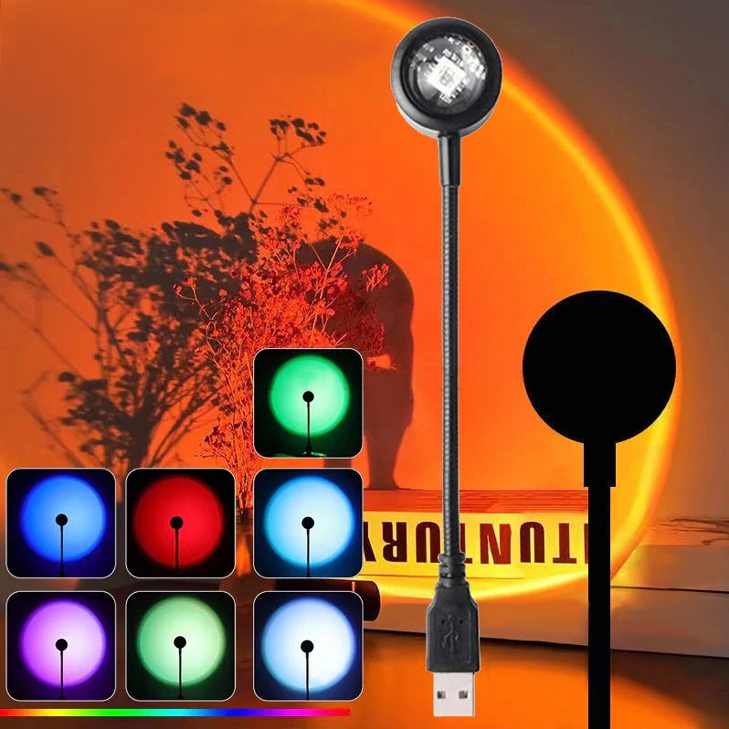 1x Sunset Projection USB Atmosphere LED Lamp Night Light Sun Rainbow Background