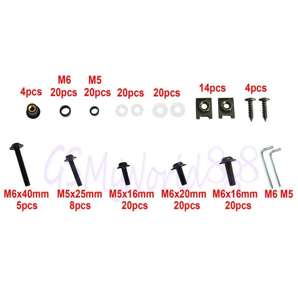 Black Complete Fairing Bolt Screws Kit Fit for Kawasaki ZX9R ZX6R 7R ZX12R