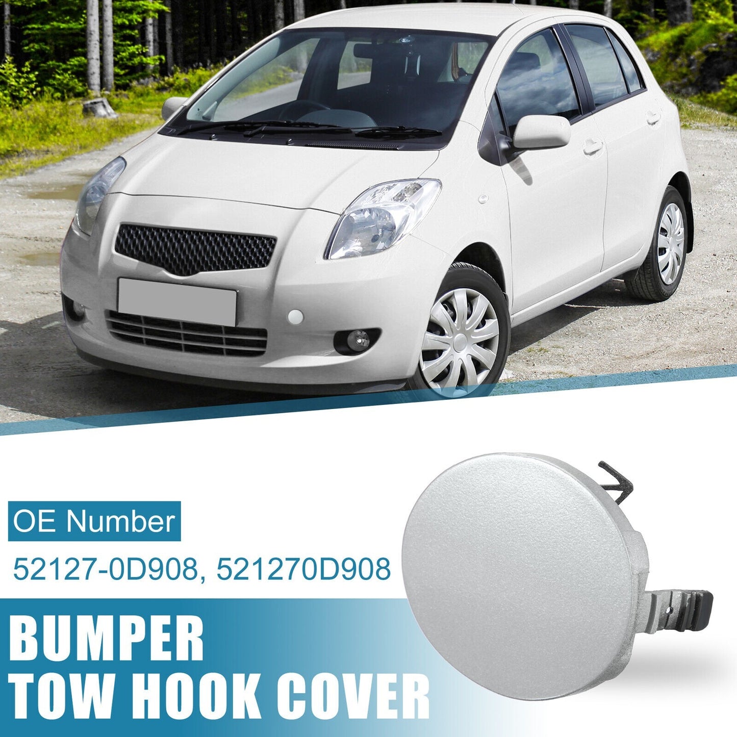 52127-0D908 Front Bumper Tow Hook Cover for Toyota Yaris 4Door 06-13 Silver Ton