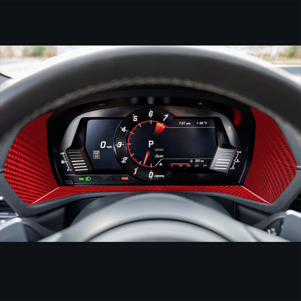 3Pcs Red Carbon Fiber Speedometer Cover Trim for Toyota Supra A90 2019-2022