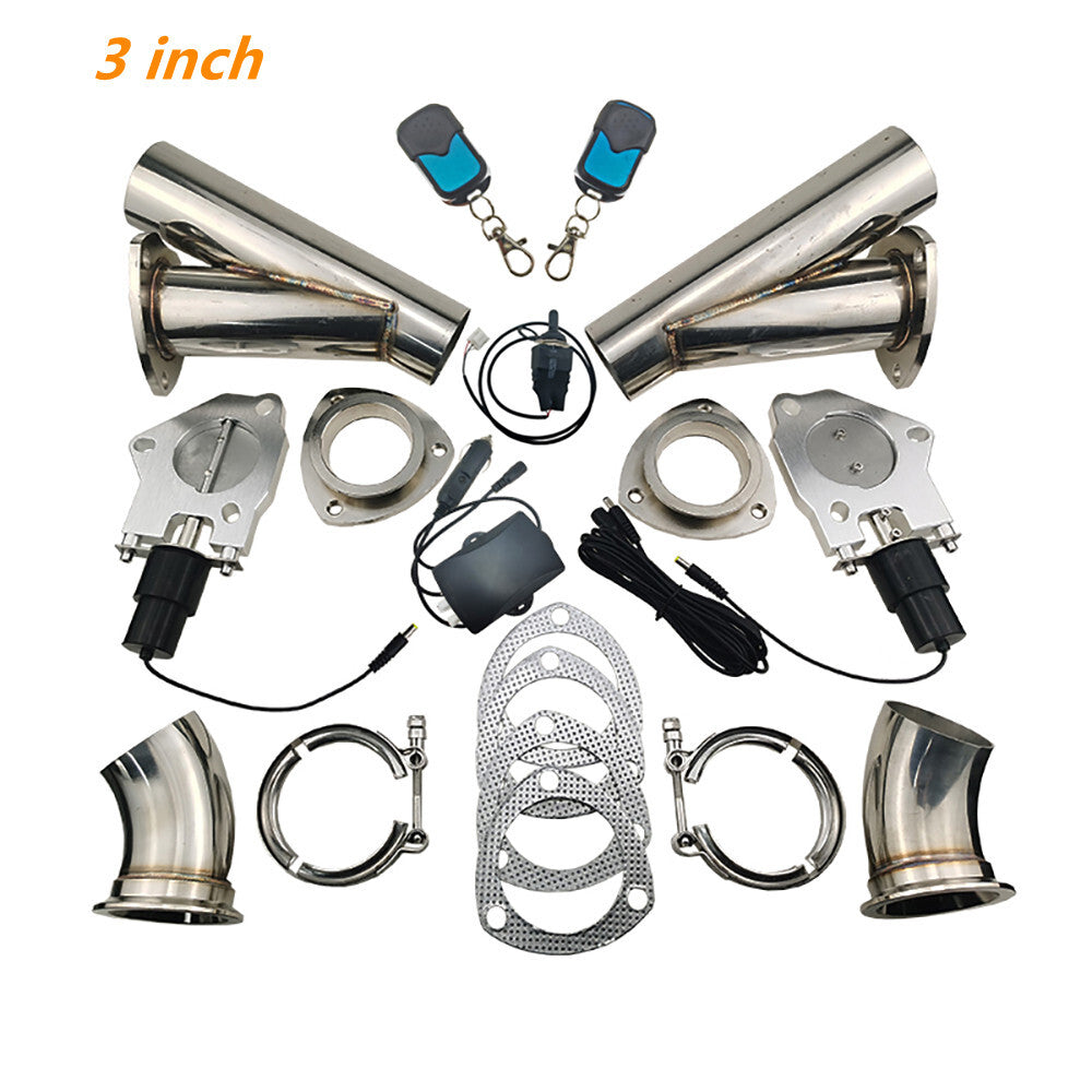 3 Electric Exhaust Control Valve E-Motor Pipe kit with Manual Remote Switch