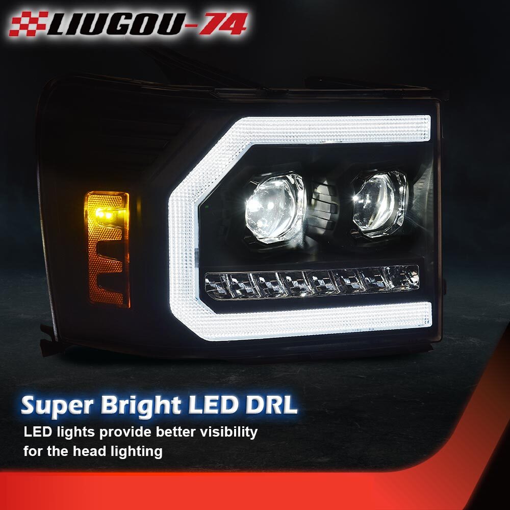 new LED DRL tube projector headlight suitable for 07-13 for GMC for Sierra 1500 2500HD 3500HD projectors.