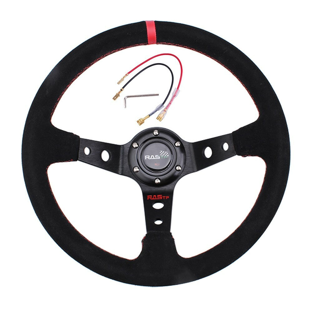 US 14inch 345mm Deep Dish 93mm Drifting Racing Steering Wheel Suede Leather
