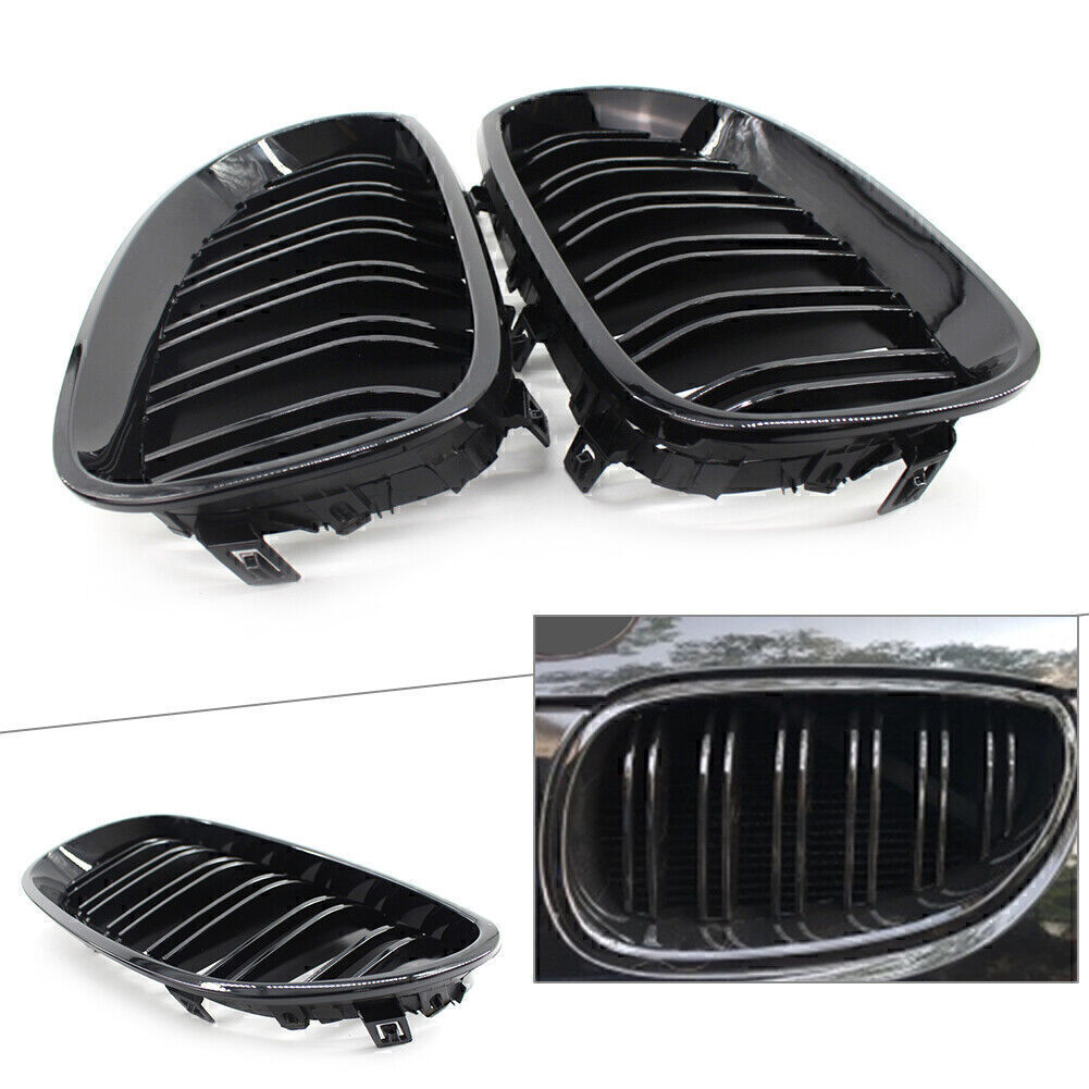 Gloss Black Front Kidney Grill Grille Dual Line Fit for BMW 5 Series E60/E61 2003-09