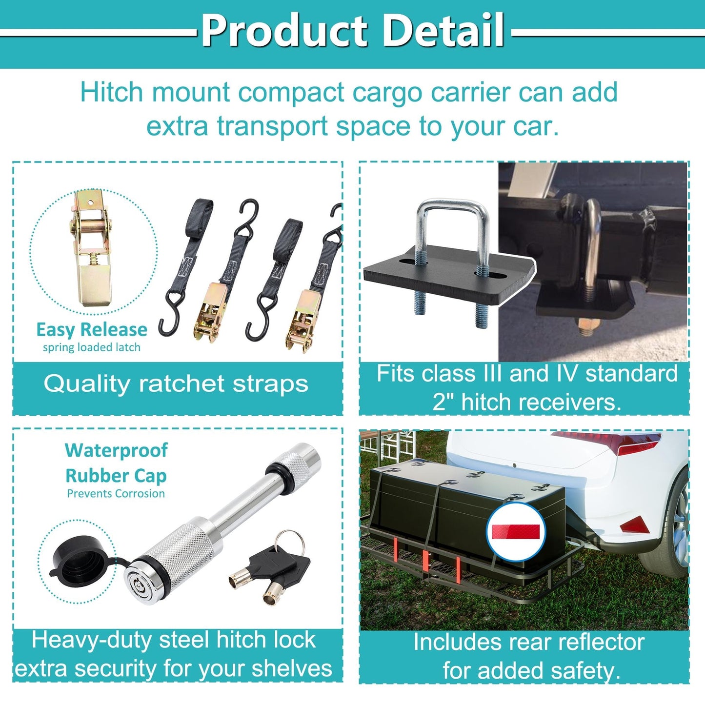 Durability Trailer hitch cargo carrier Folding Cargo Basket with Cargo Net US