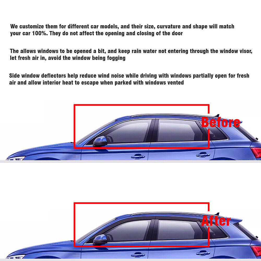 4X Sun Shield Rain Guard Window Visor Wind Deflector for 19-2023 for Ford Ranger 4dr