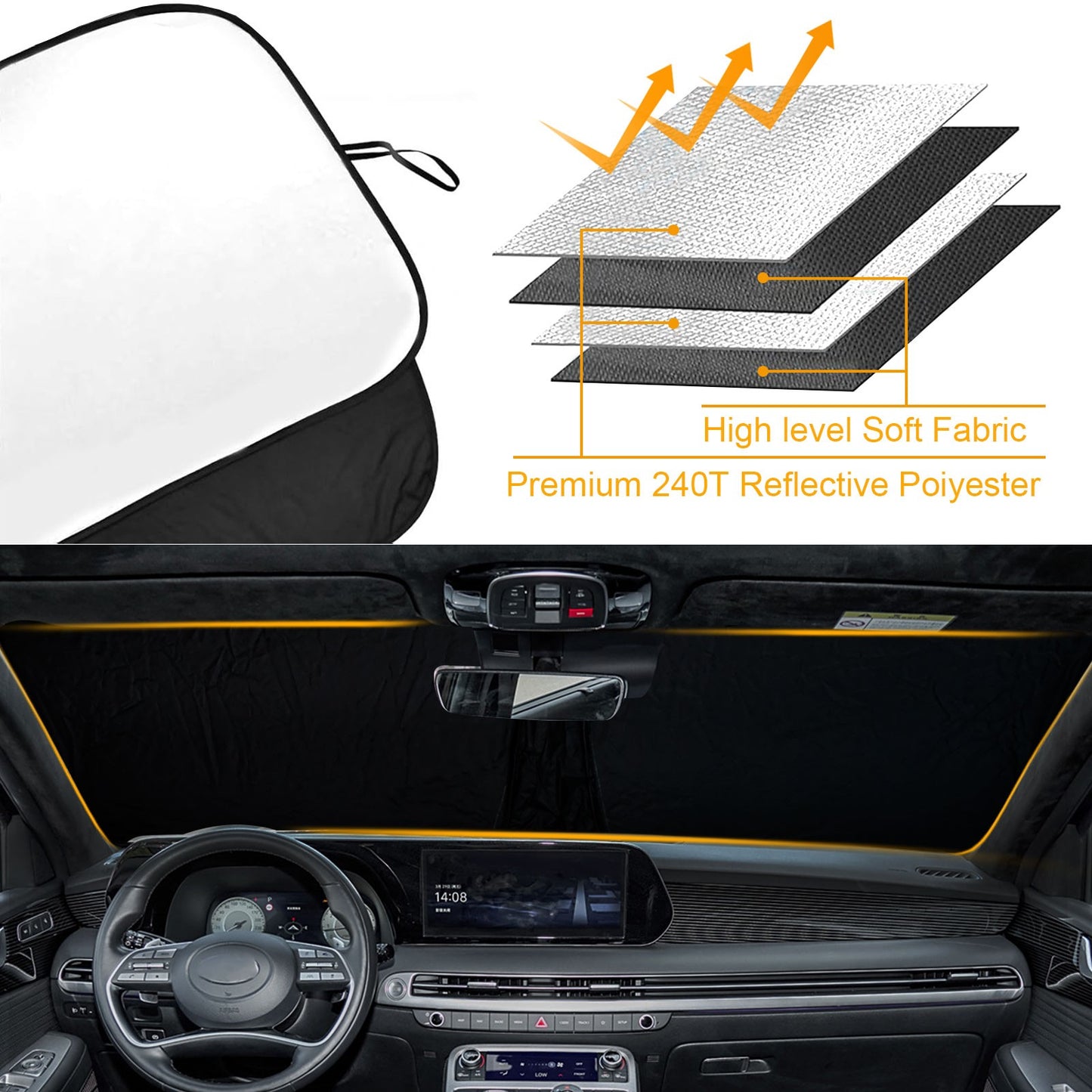 4 Layers Sunshade Compatible with for Hyundai Palisade 2020-2025 Windshield Foldable