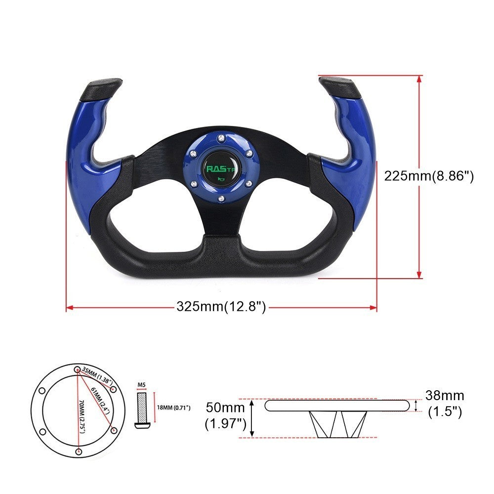 Universal Blue U Shape Flat Dish Drift Racing Steering Wheel 6 Holes+Horn Button