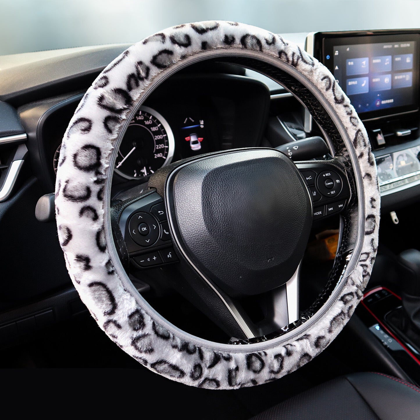 Universal - Leopard Print Fluffy Warm Car Steering Wheel Cover Plush Fuzzy Girls