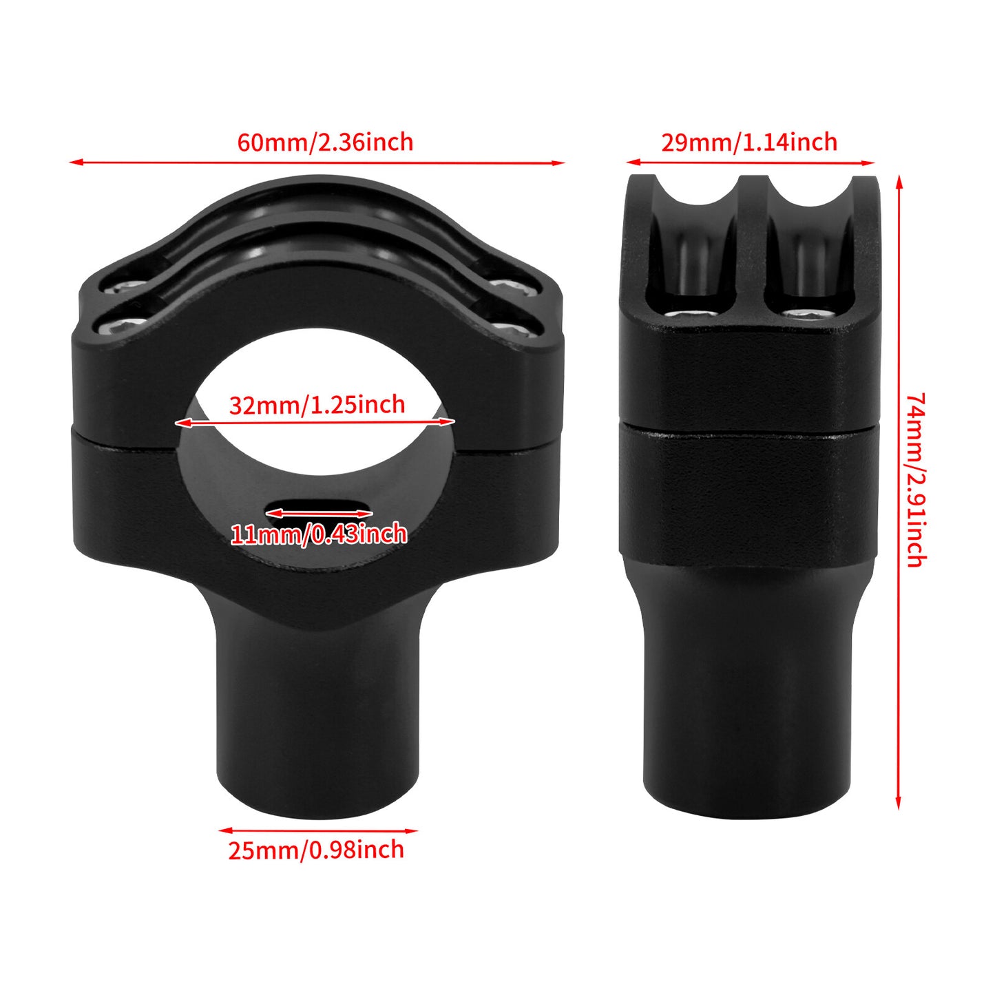 Black Riser Clamp Mount for Harley 1.25 Handlebars Dyna Softail Road King Glide