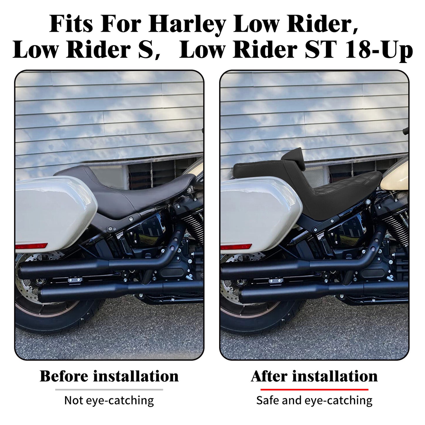 Black Driver Passenger Gel for Seat w/ Backrest for Harley Low Rider FXLRST 18-2024