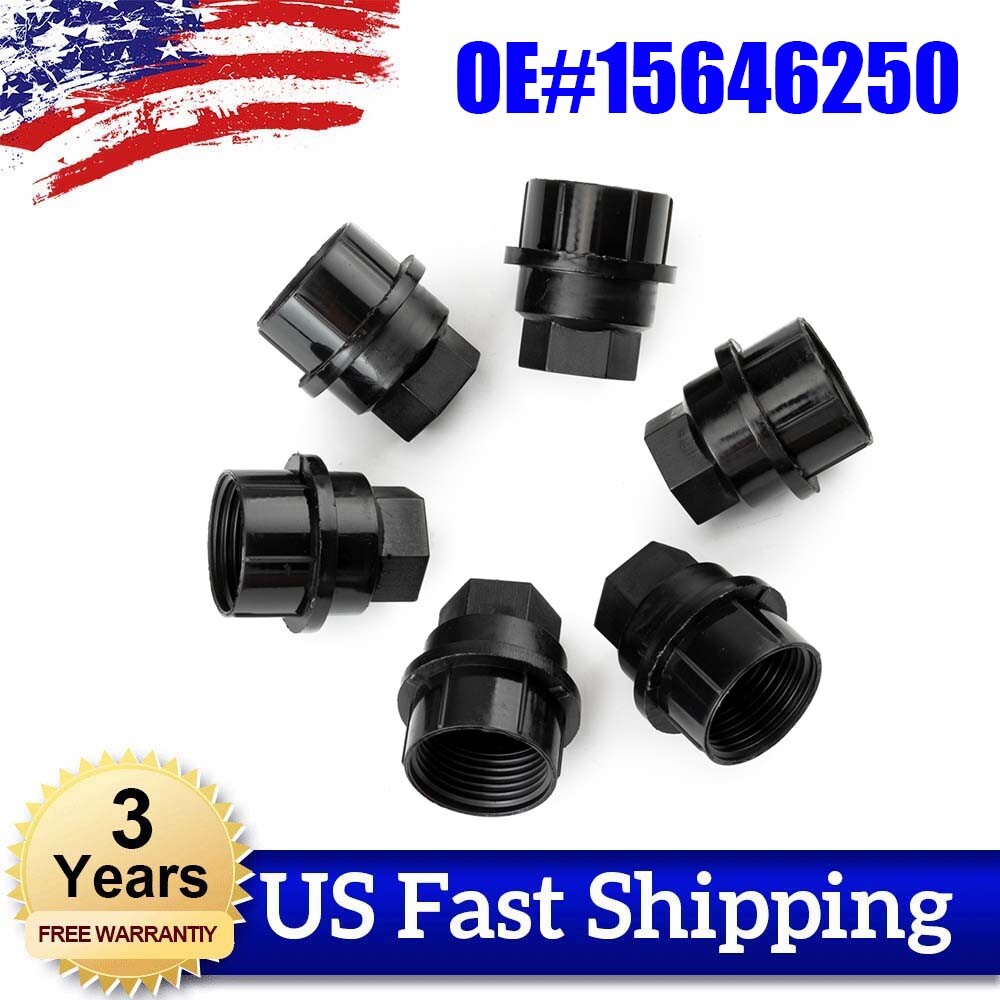 6-Piece Lug Nut Cover Set, Black, 15646250, new for GMI 1500 2500 for Chevrolet General Trucks.
