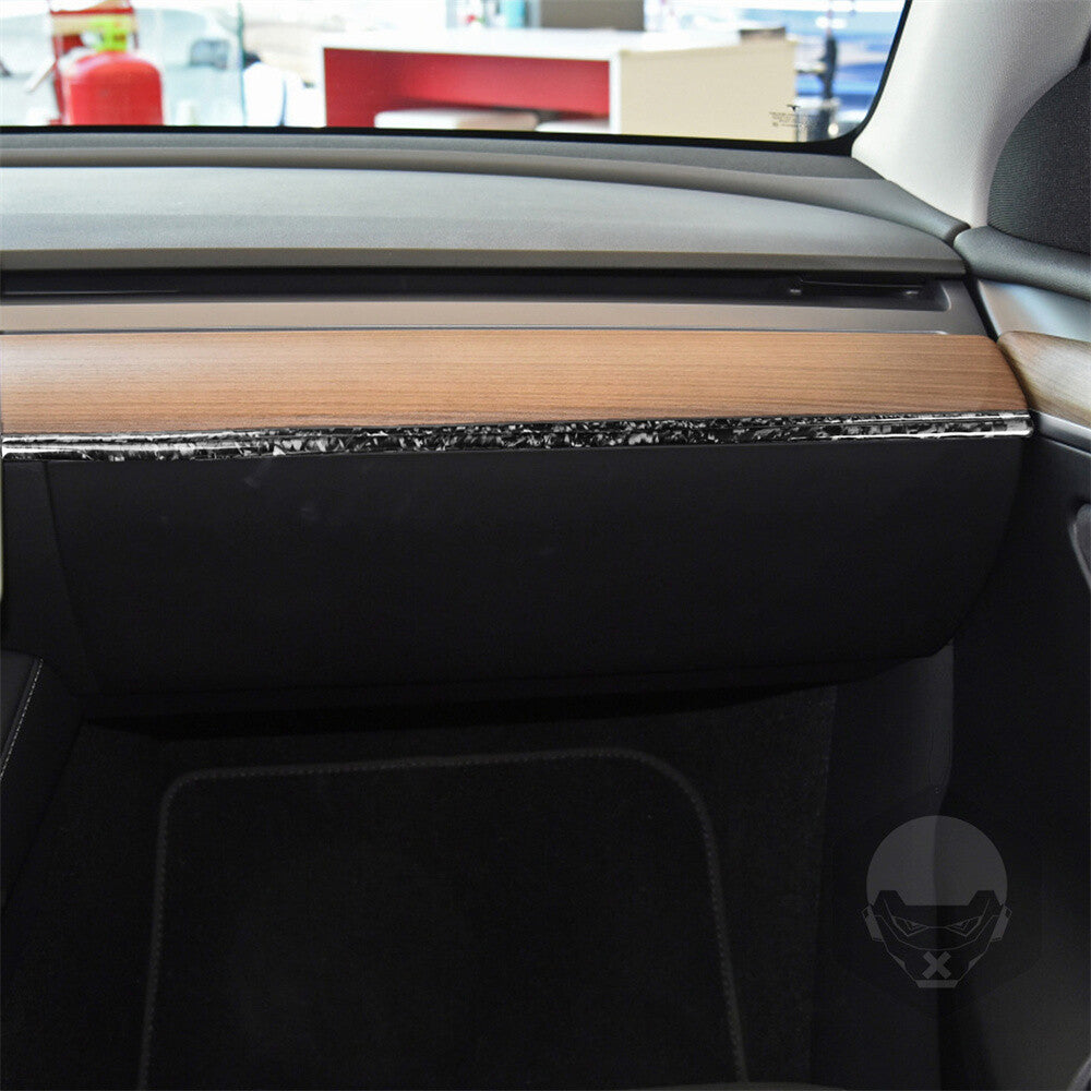 2¡ÁForged Carbon Dashboard Center Console Lower Trim for Tesla Model 3 /Y 2017-22