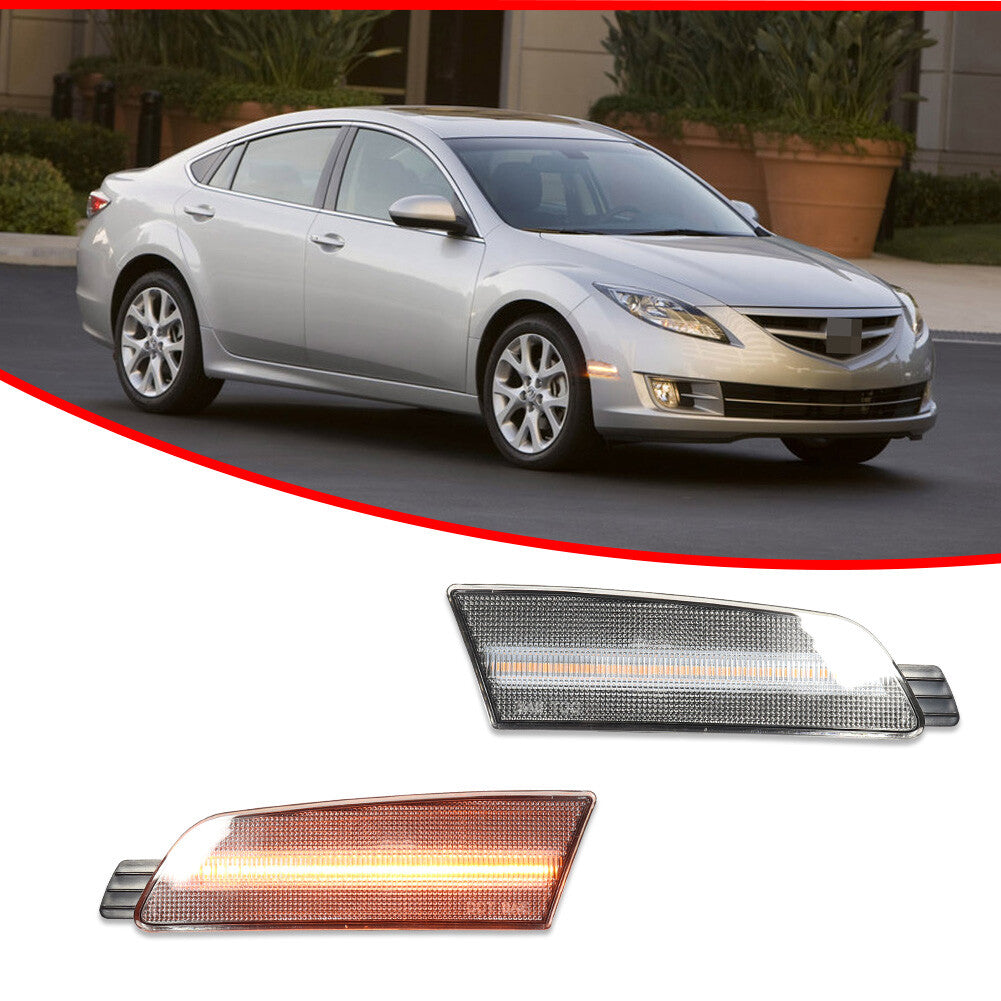 pair of transparent lens amber LED front marker lights for MAZDA 6-series vehicles manufactured between 2009 and 2013.
