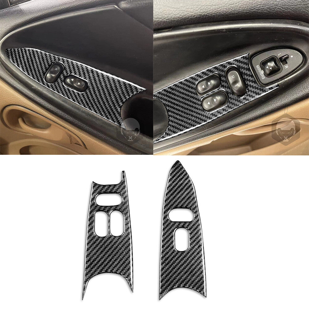 Carbon Fiber Window Lift Switch Button Panel Trim Fit for Ford for Mustang 1996-2003