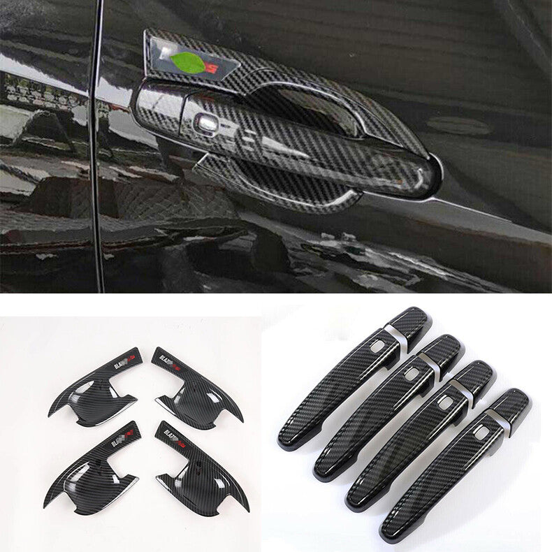for Chevy Blazer 2019-2022 Carbon Fiber Door Handle Cover+Bowl Cup Combo Trim