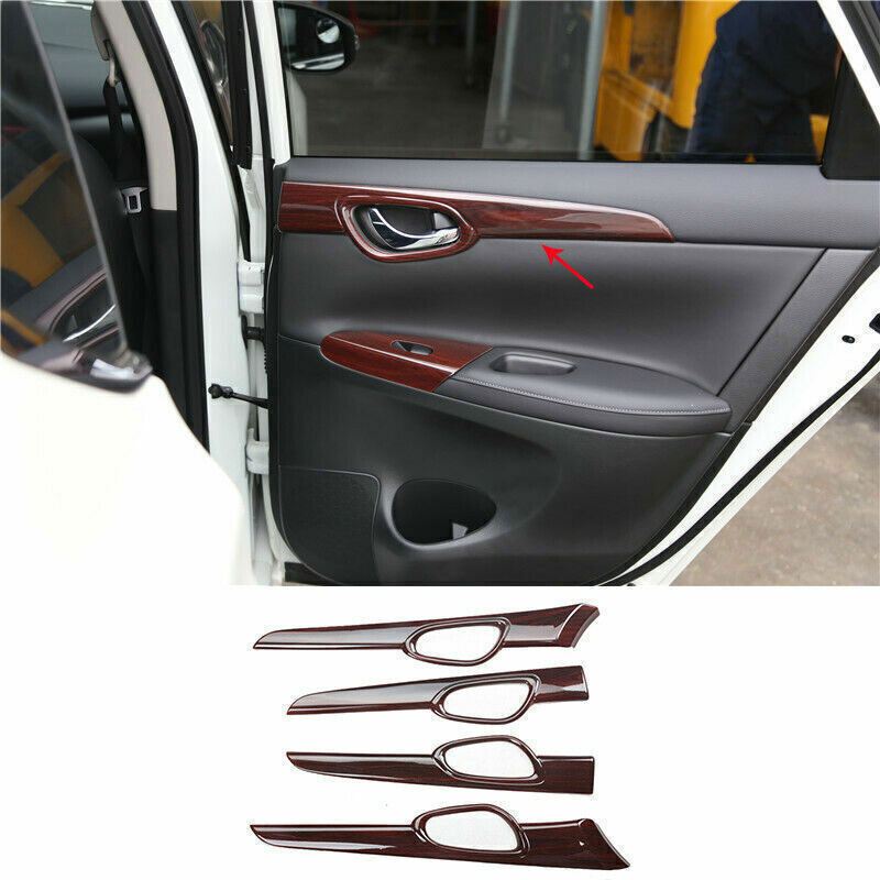 For 13-2019 for Nissan Sentra Abs Wood Grain Inner Door Panel Moulding Cover Trim 4P