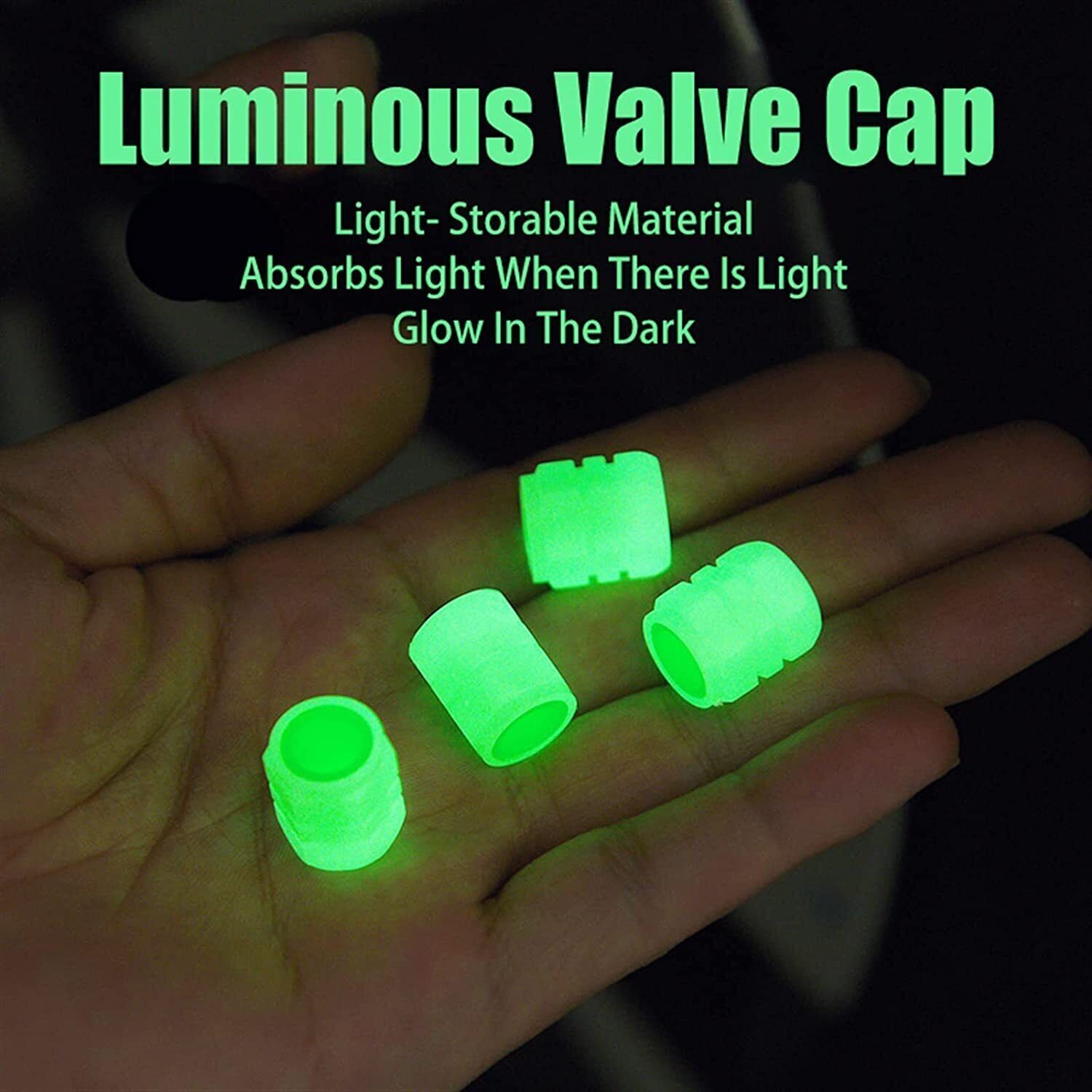 8PC Fluorescent Car Bike Tire Valve Luminous Cap Valve Stem Caps Universal Green