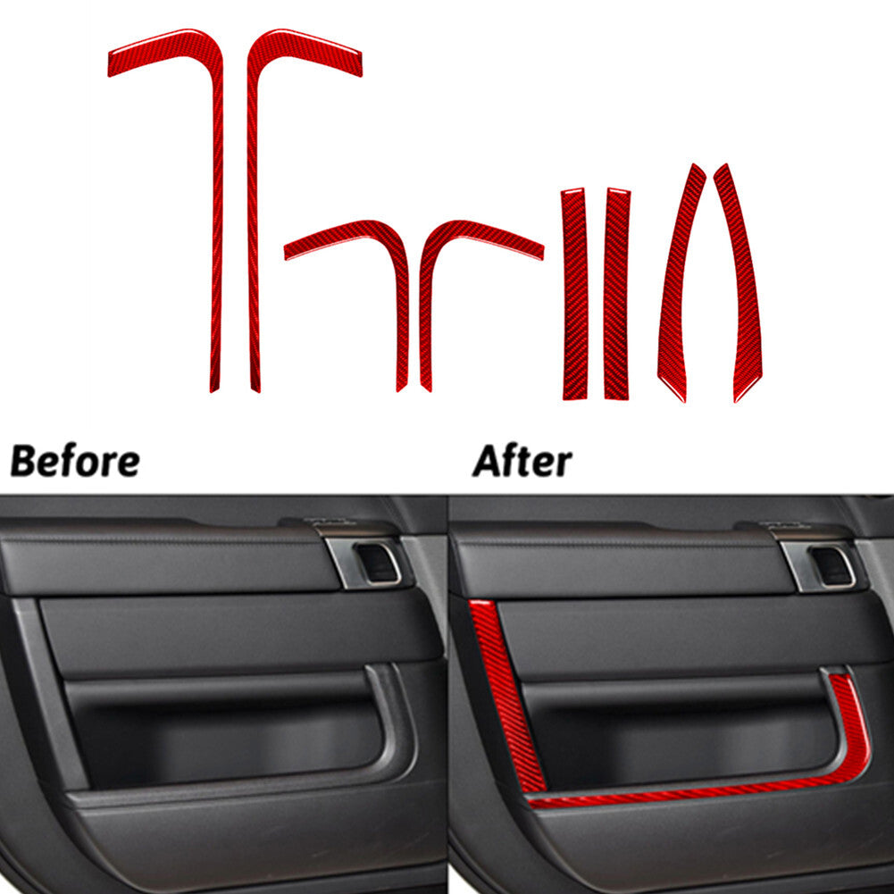 8Pcs Red Carbon Fiber Door Panel Cover Trim For Land for Range Rover Sport 2014-2017